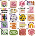 Detailed grid of 20 colorful embroidered motivational patches for garment decoration - Motivational Patch Combo Set