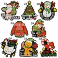 Detail of colorful Santa and Christmas tree embroidered iron-on patches for clothes - Assorted Pattern Collection