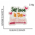 Cartoon embroidered patch with Self Love quote and heart pattern, size 6.6cm x 6.2cm - Colorful English Letter Cloth Patch #7