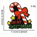 Embroidered candy cane patch with red bow and sweet dream lettering for clothing - Candy Cane Style (8#)