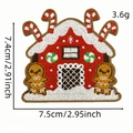 Christmas gingerbread house embroidered patch with white snow roof and candy canes - Christmas Gingerbread House Style B (Christmas Patch 2#)