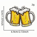 Cartoon beer mug embroidery patch with yellow liquid and white foam details 5x6.9cm - Cheers Set Style (AZ2507A6-3)