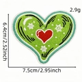Green heart-shaped embroidered Christmas patch with white snowflakes and red heart design - Green Snowflake Heart Style