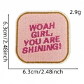 Roze WOAH GIRL YOU ARE SHINING! geborduurde patch voor kleding DIY-ambachten accessoires - Roze Vierkant Shining (#2)