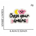 Embroidered motivational bear patch Chase your dreams in pink and yellow 6.4cm wide - Pink Bear Moon Chase Your Dreams (#5)