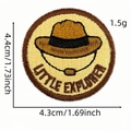 Toppa ricamata rotonda con cappello da cowboy marrone e testo Little Explorer per fai da te - Stile Cappello Piccolo Esploratore (AZ2507E5-2-7#)