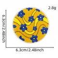 Round embroidered patch with blue flowers and yellow background, 6.3cm diameter size - Colorful English Letter Patch #11