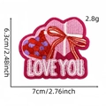 Toppa ricamata a forma di scatola regalo cuore rosa e rossa con scritta LOVE YOU e fiocco - Scatola Regalo LOVE YOU (30#)