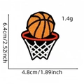 Cartoon basketball embroidery patch showing size 6.4x4.8cm and net details - Dunk Moment Style