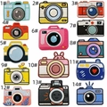 Detailed embroidery view of 14 cartoon camera iron-on patches with neat stitching - Cartoon Camera Patch Set 14Pcs
