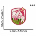 Pink cartoon golf club embroidery patch with athlete and trees, 6.9cm sports iron-on badge - Athlete Swinging Style (14#)