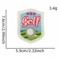 Pink Golf embroidery patch with blue shield background and stars, size 7.6x5.9cm - Shield Shape Golf Style (15#)