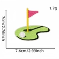 Pink golf ball and green grass embroidery patch for sportswear DIY sewing 7.6x7cm - Green and Flag Style (16#)