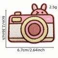 Pink cartoon camera embroidery patch with cute bunny detail, 6.7x6cm iron-on applique - Cartoon Camera Patch 10