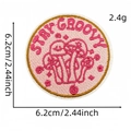 Pink round embroidered patch with mushrooms and Stay Groovy text for clothing - Pink Mushroom Stay Groovy (#20)