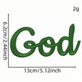 Dark green embroidered God script patch with 13cm length measurement details - God (Deep Green)