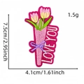 Toppa ricamata con bouquet di tulipani rosa, scritta Love You e fiocco viola - Bouquet LOVE YOU (41#)
