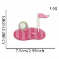 Pink cartoon golf ball embroidered patch 7.5cm x 5.8cm iron-on applique for clothes - Pink Flag Green Style (24#)