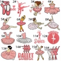 Detail view of 16 pink ballet themed embroidery patches featuring dancers and shoes - Pink Ballet Patch Set (16 Pcs)