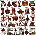 Macro view of Christmas embroidery patches featuring buffalo plaid patterns and festive icons - Full Christmas Assortment