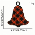 Christmas buffalo plaid bell embroidery patch with size measurements and white border - Single Bell Red Black Plaid (AZ2508B9-2)