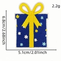 Parche bordado de caja de regalo de Hanukkah en azul real con lazo amarillo y medidas - Estilo Caja de Regalo (3#)