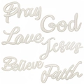 6-piece set of cream white cursive embroidery patches featuring faith and love motifs - White Combination Collection