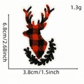 Embroidered reindeer patch with red and black buffalo plaid pattern for Christmas decor - Reindeer Head Red Black Plaid (AZ2508B9-4)