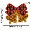Christmas bell embroidery patch with leopard print bells and red buffalo plaid bow - Leopard Print Double Bells (AZ2508B9-5)