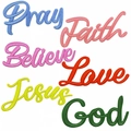 Colorful embroidered patches set with faith-based words like Pray, Faith, and Love - Multicolor Combination Collection