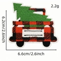Embroidered Christmas plaid truck patch with green pine tree and iron-on backing - Red Plaid Truck With Tree (AZ2508B9-6)