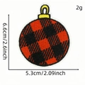 Red and black checkered Christmas ball embroidery patch with size and weight info - Round Ornament Style (AZ2508B9-8)