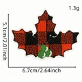 Embroidered maple leaf patch with red and black plaid pattern and holly berry detail - Holly Maple Leaf Shape (AZ2508B9-10)