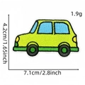 Green cartoon car iron-on embroidery patch with blue windows and yellow headlights - Green Car Style (Patch 6#)