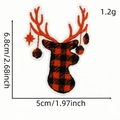 Christmas reindeer embroidery patch with red buffalo plaid design and festive ornaments - Reindeer Head With Ornaments (AZ2508B9-18)