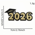 Black and gold 2026 graduation cap embroidered patch measuring 3.1x7cm for clothing - 2026 Cap Style
