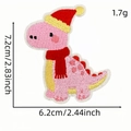 Cute pink cartoon dinosaur embroidery patch with Christmas hat and scarf iron-on applique - Santa Claus Style (恐龙布贴5#)