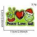 Parche bordado de Navidad Peace Love Ball con mano verde y corazón para ropa - Estilo Signo de Mano Verde Peace Love Ball