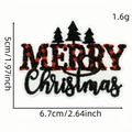 Merry Christmas embroidered patch with red buffalo plaid design and size 6.7x5cm - Merry Christmas With Pines (AZ2508B9-28)