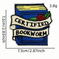 Cartoon book embroidery patch with red rose and Certified Bookworm text for clothes - Certified Bookworm (7#)