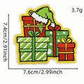 Christmas embroidered patch featuring gift boxes and a green hat 7.6cm x 7.4cm - Green Gift Box With Santa Hat Style