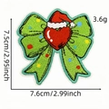 Christmas green bow patch with embroidered red heart and colorful dots, 7.5x7.6cm size - Green Polka Dot Bow With Heart Style