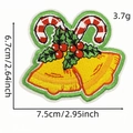 Christmas bells and holly leaves embroidered iron-on patch with size markers - Christmas Bells With Holly Leaves Style