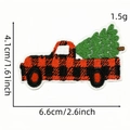 Embroidered Christmas patch featuring a red and black plaid truck carrying a green tree - Plaid Pickup With Tree (AZ2508B9-32)