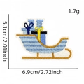 Blue Christmas sleigh embroidery patch with gift box design, dimensions 6.9cm x 5.1cm - Christmas Sleigh