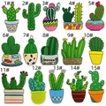 Detailed view of 15 various cactus embroidery patches with vibrant colors and fine stitching - Combination Set