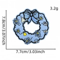 Sky blue penguin series floral wreath embroidery patch with bowknot and snow icons - Winter Wreath