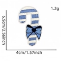 Embroidered candy cane patch with blue stripes and bow for winter clothing DIY - Blue Bow Candy Cane