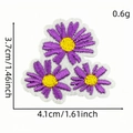 Purple daisy flower embroidered patch with yellow center and dimensions 3.7x4.1cm - Flower Patch Style 8