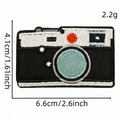 Retro camera embroidered iron-on patch measuring 6.6cm x 4.1cm in black and white finish - Cartoon Camera Patch 7